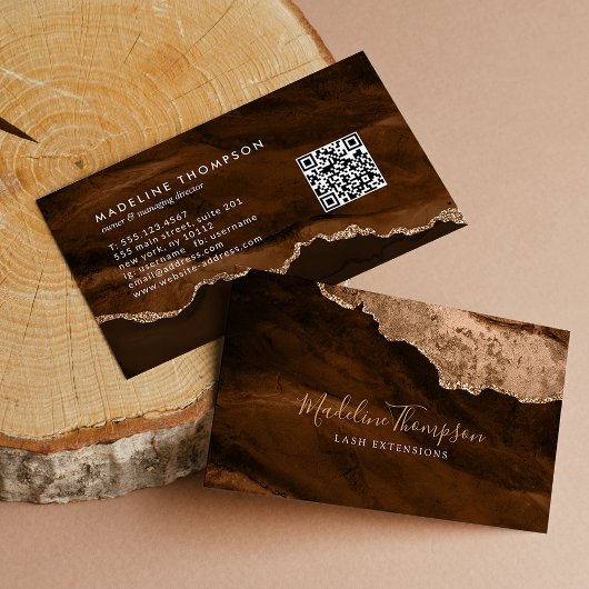 Elegante QR Code Rust Goud Marmeren Agaat Geode Visitekaartje
