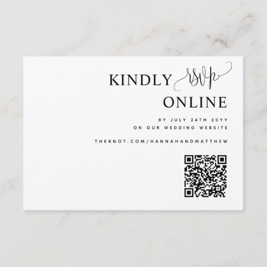 Elegante QR Code Trouwen RSVP Online, Script, Kraf Informatiekaartje (Voorkant)