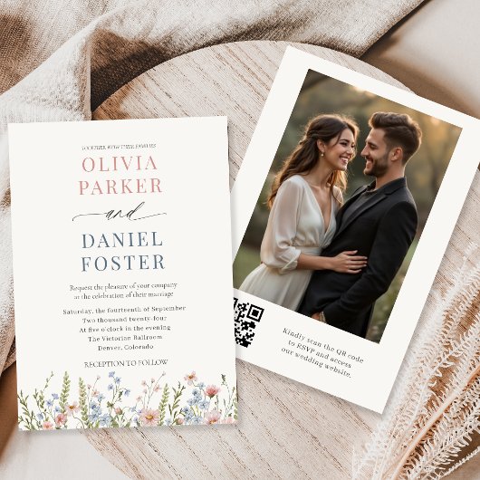 Elegante QR-code trouwfoto-huwelijksuitnodiging Kaart