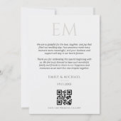 Elegante QR-code trouwfoto monogram bedankkaart (Achterkant)