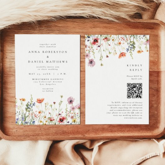 Elegante QR-code trouwkaart met bloementuin Kaart