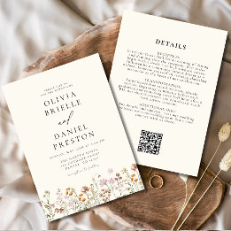 Elegante QR-code trouwkaart met wilde bloemen Kaart