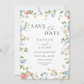 Elegante QR-code trouwkaart met wilde bloemen Save The Date (Voorkant)