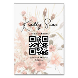 elegante QR-code trouwmenu botanische boho Kaart