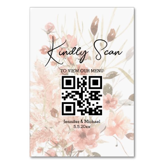 elegante QR-code trouwmenu botanische boho Kaart (Voorkant)