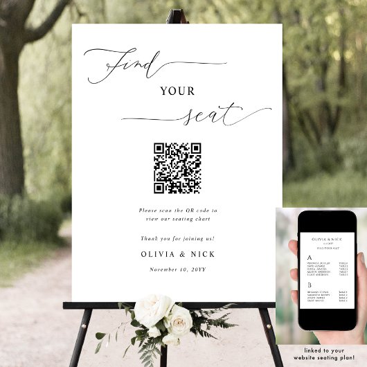 Elegante QR Code Wedding Zitplaatsen Plan Sign Poster