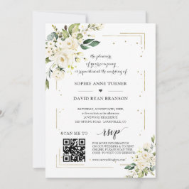 Elegante QR-code witte bloemen gouden bruiloft Kaart