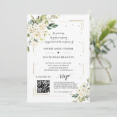 Elegante QR-code witte bloemen gouden bruiloft  Kaart (Staand voorkant)
