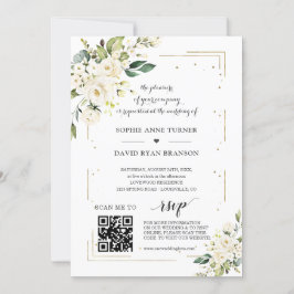 Elegante QR-code witte bloemen gouden bruiloft  Kaart