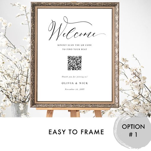Elegante QR Code Zitplan Trouwen Welkomstbord Poster