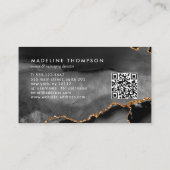 Elegante QR-code zwart goud marmeren agaat geode Visitekaartje (Achterkant)