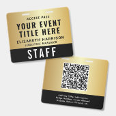 Elegante QR-code Zwart Gouden Event Toegangskaart Badge (Voor- en achterkant)