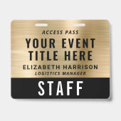 Elegante QR-code Zwart Gouden Event Toegangskaart Badge (Voorzijde)
