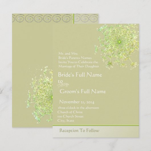 Elegante Queen Anne's Lace bruiloft uitnodiging (Voorkant / Achterkant)