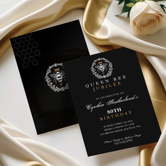 Elegante Queen Bee Jubileum Zwart & Goud Verjaarda Kaart