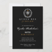 Elegante Queen Bee Jubileum Zwart & Goud Verjaarda Kaart (Voorkant)
