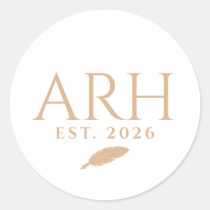 Elegante Quill Drieletter Monogram Oprichtingsdatu Ronde Sticker