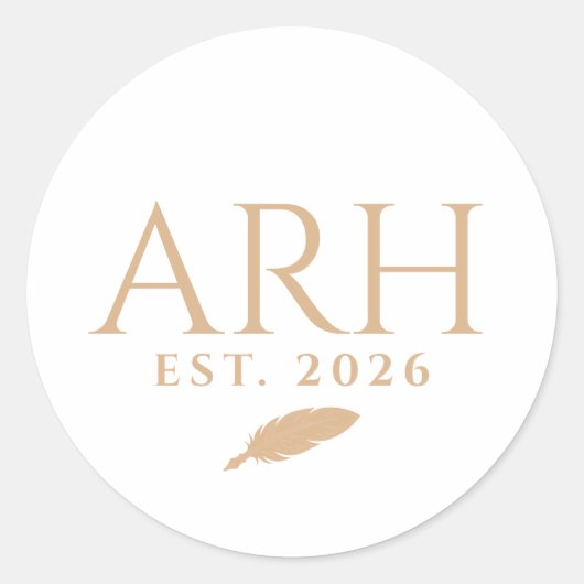 Elegante Quill Drieletter Monogram Oprichtingsdatu Ronde Sticker (Voorkant)