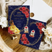 Elegante Quinceañera Betoverde Rode Rozen Bloemen Kaart