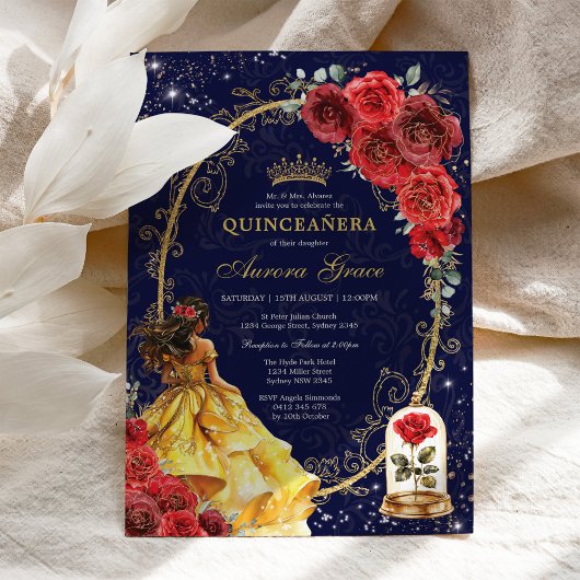 Elegante Quinceañera Betoverde Rode Rozen Bloemen Kaart