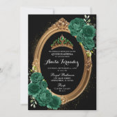 Elegante Quinceanera Black Emerald Green uitnodigi Kaart (Voorkant)
