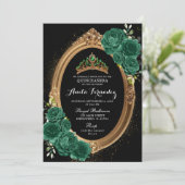 Elegante Quinceanera Black Emerald Green uitnodigi Kaart (Staand voorkant)