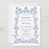 Elegante Quinceañera Blauwe Bloemen uitnodiging (Voorkant)