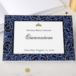 Elegante Quinceanera Blauwe Krulwerk Gastboek Gastenboek