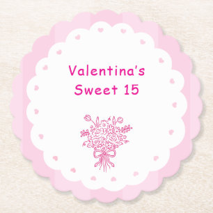 Elegante Quinceañera bloemboeket Roze & Wit Kartonnen Onderzetters