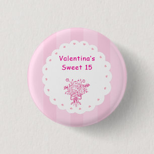 Elegante Quinceañera bloemboeket   Roze & Wit  Ronde Button 3,2 Cm
