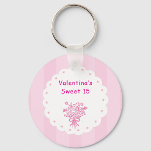Elegante Quinceañera bloemboeket   Roze & Wit  Sleutelhanger