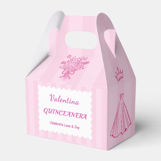 Elegante Quinceañera bloemenboeket | Roze & Wit Bedankdoosjes (Achterkant)