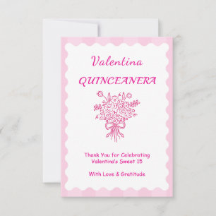 Elegante Quinceañera bloemenboeket   Roze & Wit  Bedankkaart