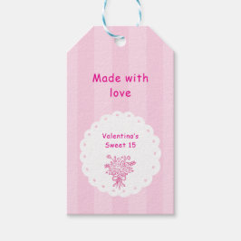 Elegante Quinceañera bloemenboeket | Roze & Wit  Cadeaulabel