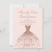 Elegante Quinceañera Blush Roze Rose Jurk Save The Date (Voorkant)