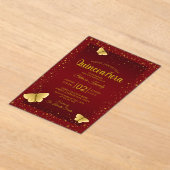 Elegante Quinceanera Bourgogne en gouden vlinders Acryl Uitnodigingen (Laagn)