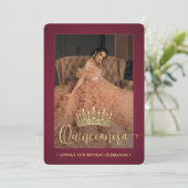 Elegante Quinceañera Crown Modern 2 foto Bourgondi Kaart (Staand voorkant)