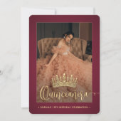 Elegante Quinceañera Crown Modern 2 foto Bourgondi Kaart (Voorkant)