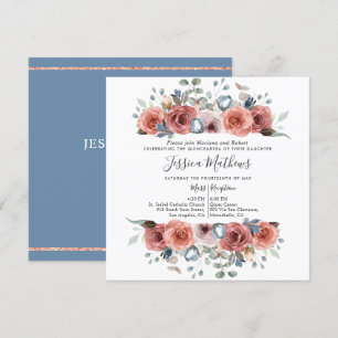 Elegante Quinceanera, Dusty Blue en Blush Floral Kaart