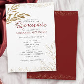 Elegante Quinceanera en Mis Rood en Goud blad Kaart