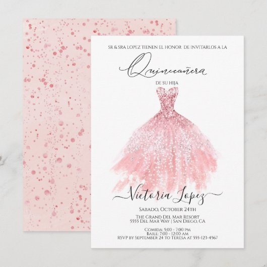 Elegante Quinceañera Glitter Schittering Spaanse Q Kaart (Voorkant / Achterkant)