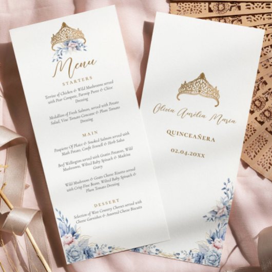 Elegante Quinceanera Gold Tiara Floral menu