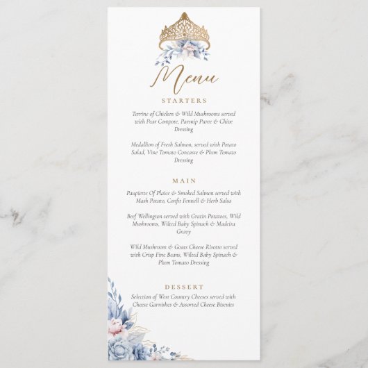 Elegante Quinceanera Gold Tiara Floral menu (Voorkant)