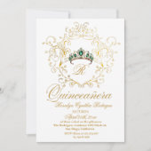 Elegante Quinceanera Gold White uitnodiging (Voorkant)