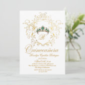 Elegante Quinceanera Gold White uitnodiging (Staand voorkant)