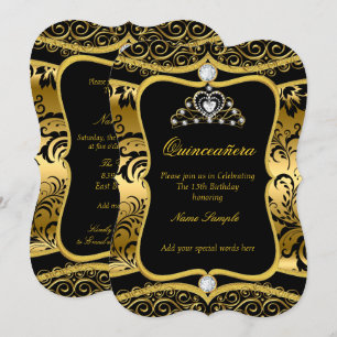 Elegante Quinceanera Goud Zwart Damast Tiara Uitno Kaart