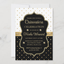Elegante Quinceanera in Zwart en Wit Stippen Desig Kaart