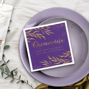 Elegante Quinceanera Paars en Goud blad Servet