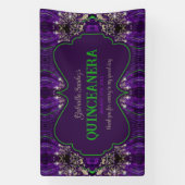 Elegante Quinceanera Paarse Groene Glitter Party Spandoek (Verticaal)