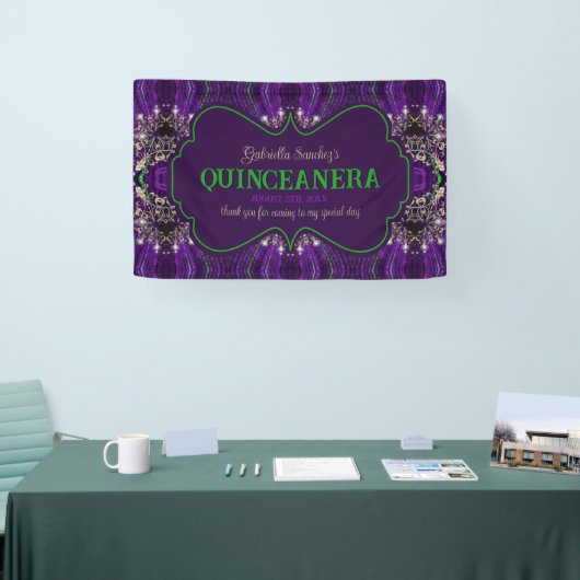 Elegante Quinceanera Paarse Groene Glitter Party Spandoek (Beurs)